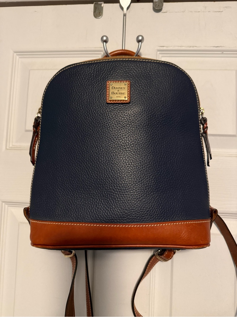 Dooney & Bourke Navy with Brown Trim Pebbled Leather Backpack